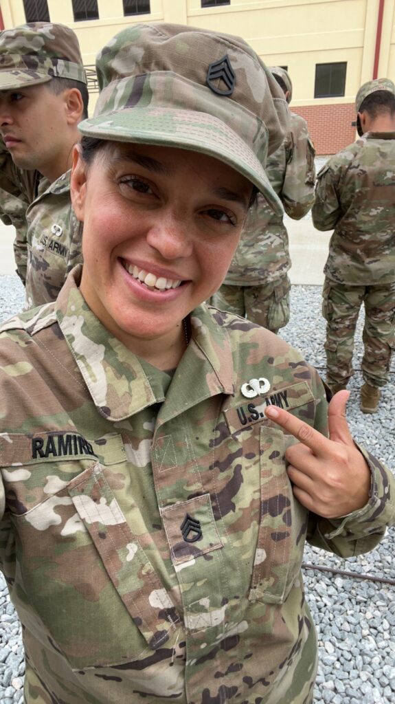 Raquel Ramirez Rovira, CNP, completed paratrooper training in the Army Reserves