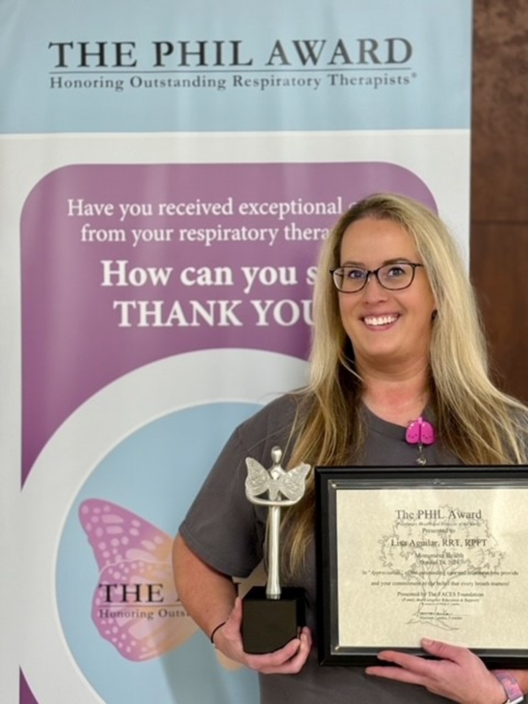 Lisa Aguilar, RRT, receives PHIL award
