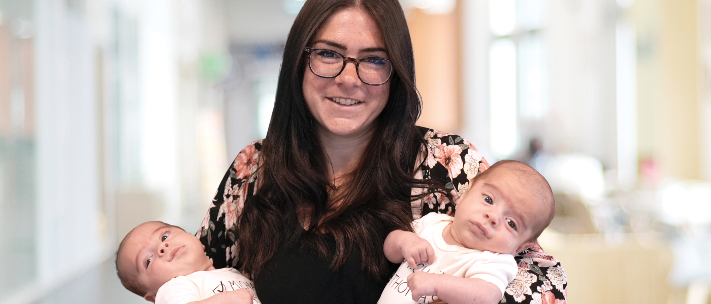 Katelynn DeBarrows holds her twin boys, Michael and Thomas, who were born early at 36 weeks.